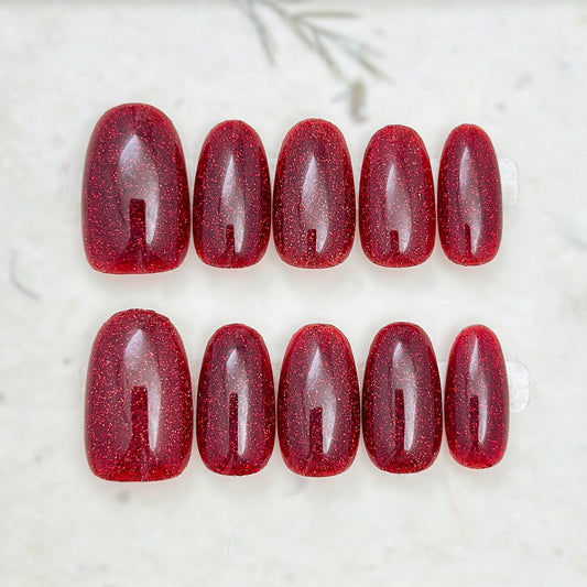 Ruby Slippers | Luxury Press On Nails | Ruby Red with Fine Shimmer | Holiday Nail Style