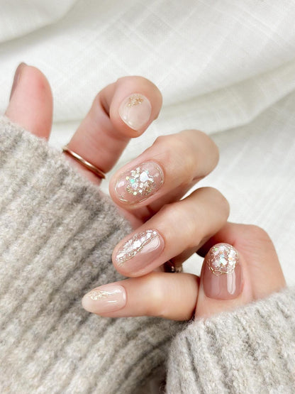 Opal Blush | Luxury Press On Nails | Blush Shimmer with Gold Foil Accents