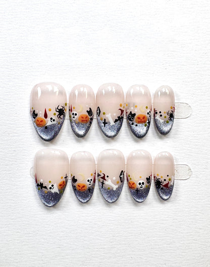 Spooky Soirée | Hand-painted Halloween Press On Nails