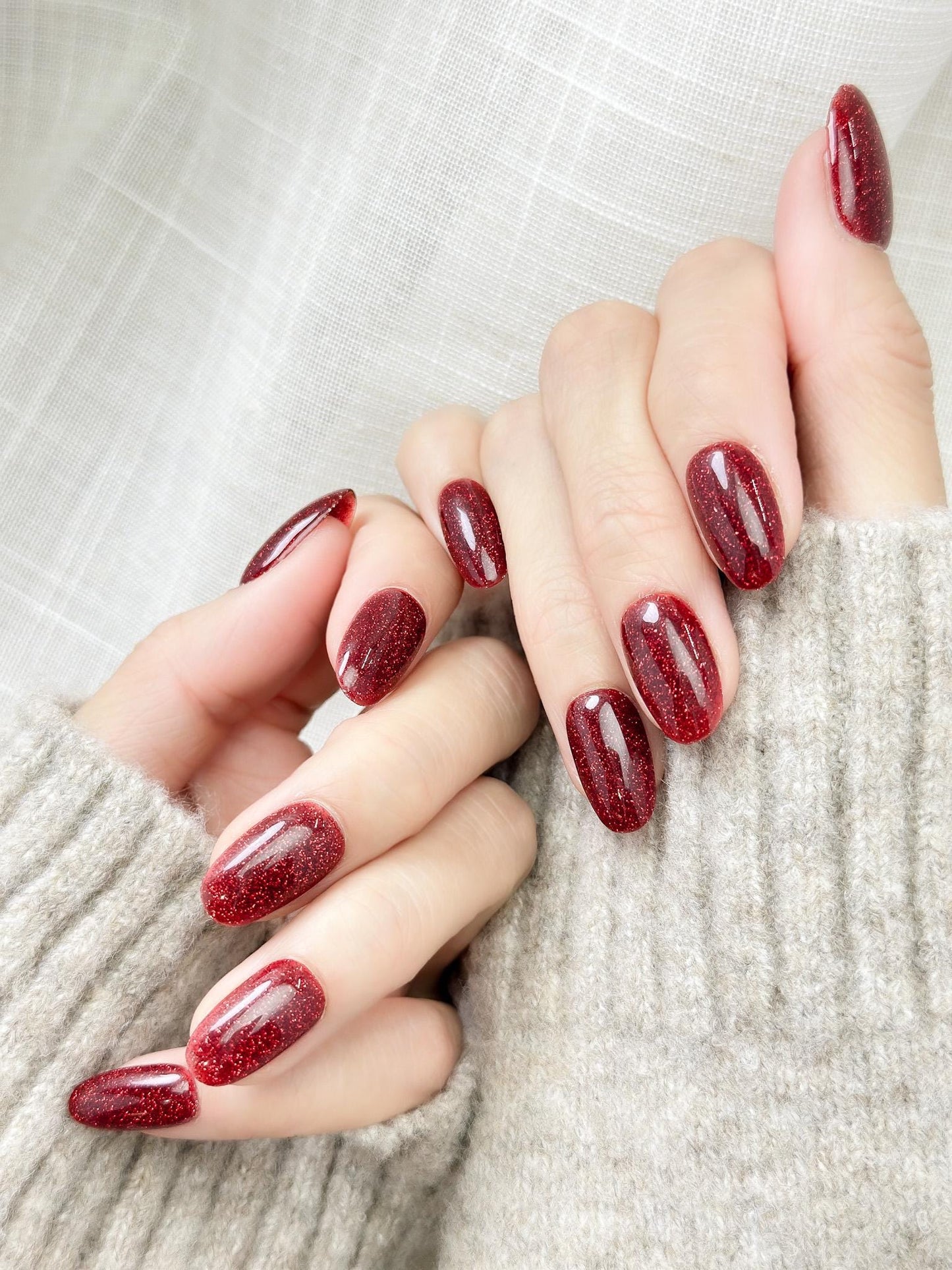 Ruby Slippers | Luxury Press On Nails | Ruby Red with Fine Shimmer | Holiday Nail Style