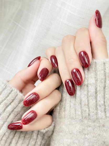 Ruby Slippers | Luxury Press On Nails | Ruby Red with Fine Shimmer | Holiday Nail Style