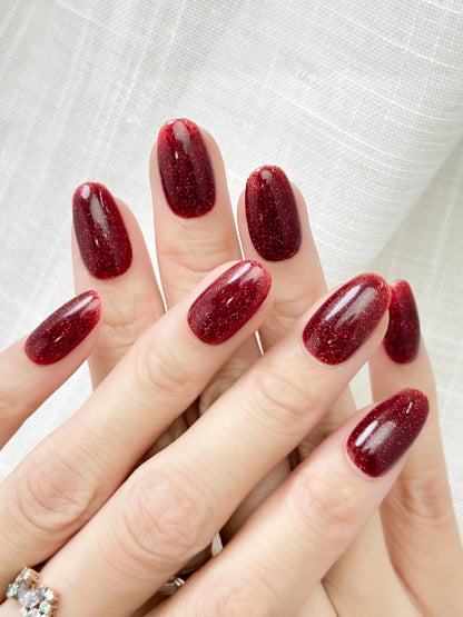 Ruby Slippers | Luxury Press On Nails | Ruby Red with Fine Shimmer | Holiday Nail Style