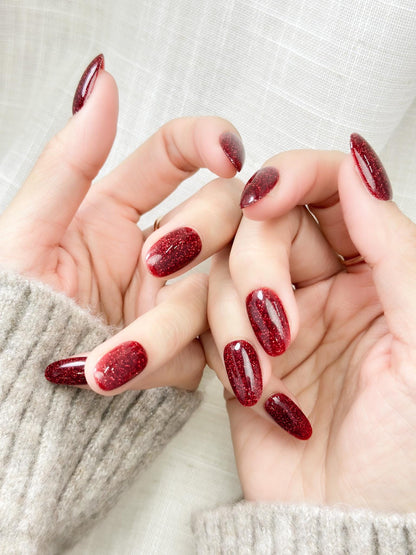 Ruby Slippers | Luxury Press On Nails | Ruby Red with Fine Shimmer | Holiday Nail Style