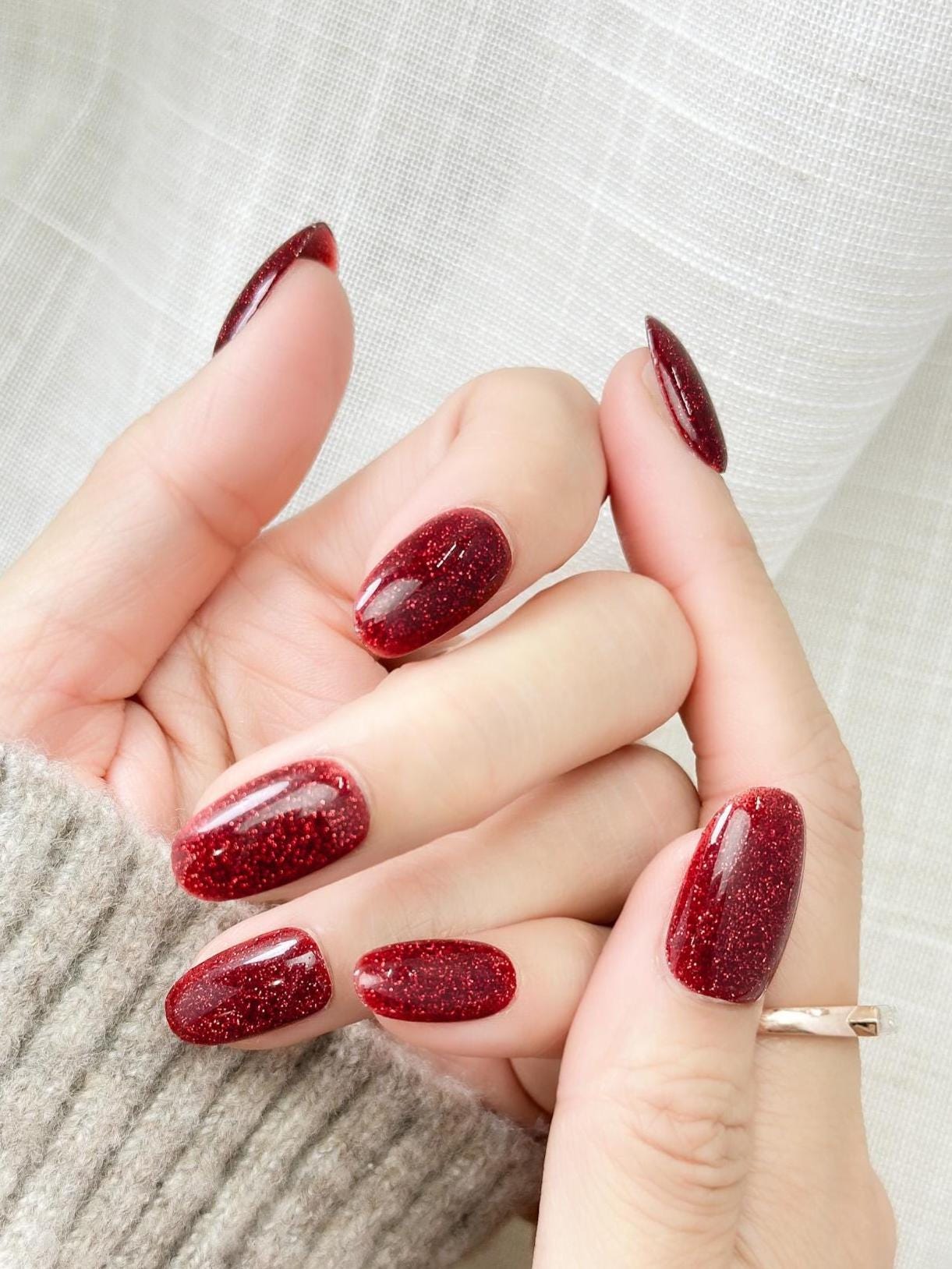 Ruby Slippers | Luxury Press On Nails | Ruby Red with Fine Shimmer | Holiday Nail Style