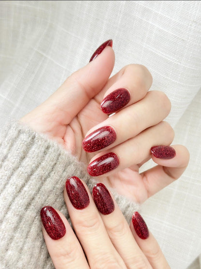 Ruby Slippers | Luxury Press On Nails | Ruby Red with Fine Shimmer | Holiday Nail Style